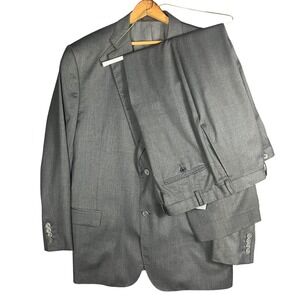 J. Hilburn Suit Mens 48R Grey 100% Wool Tailored Fit‎ 2 Button Blazer Pants Set